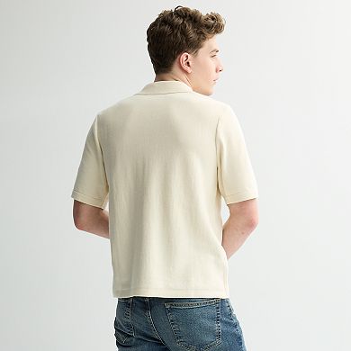 Men's Sage and Steel Vertical Stripe Short Sleeve Button-Down Sweater Shirt