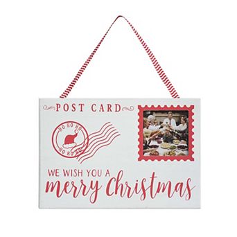 Parisloft We Wish You A Merry Christmas Wood Wall Plaque with 3x3 inch Photo Frame