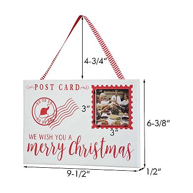 Parisloft We Wish You A Merry Christmas Wood Wall Plaque with 3x3 inch Photo Frame