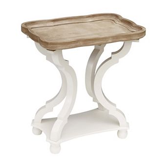 Parisloft Wood End Table with Natural Wood Tray Top and White Cross Legs