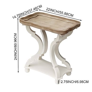 Parisloft Wood End Table with Natural Wood Tray Top and White Cross Legs