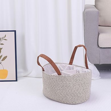 1 Pack Woven Storage Basket Bin with Divider and Handle for Blankets, Clothes, Shoes, Organizer Bin