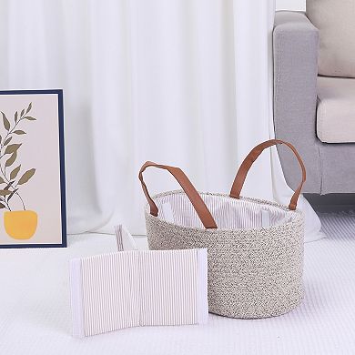 1 Pack Woven Storage Basket Bin with Divider and Handle for Blankets, Clothes, Shoes, Organizer Bin