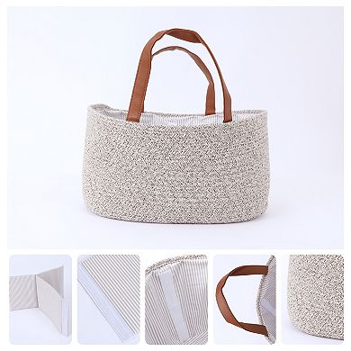 1 Pack Woven Storage Basket Bin with Divider and Handle for Blankets, Clothes, Shoes, Organizer Bin