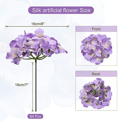 Silk Artificial Hydrangea Flowers, Artificial Flowers Heads with Stems, Full Hydrangea Flowers 64Set