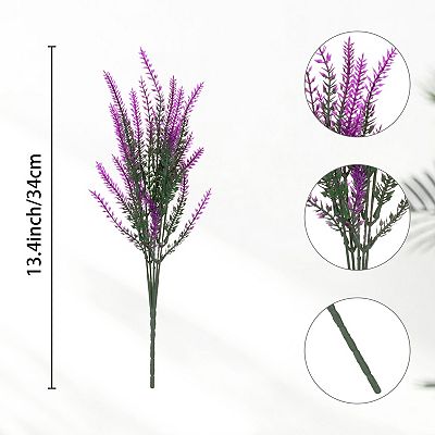 10 Bundles Lavender Fake Artificial Flowers Faux Plastic Plants Porch  Window Indoor Outdoor 13.4"
