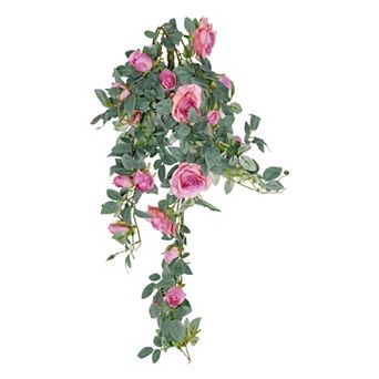 Artificial Hanging Flower, 1 pc Fake Hanging Rose Plants Faux Flower for Garden Porch Eave Wedding