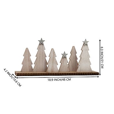 Parisloft Whitewashed Christmas Trees Wood Tabletop Decor, 18.9"L x 8.3"H