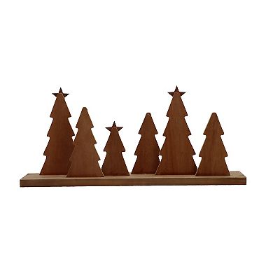 Parisloft Whitewashed Christmas Trees Wood Tabletop Decor, 18.9"L x 8.3"H
