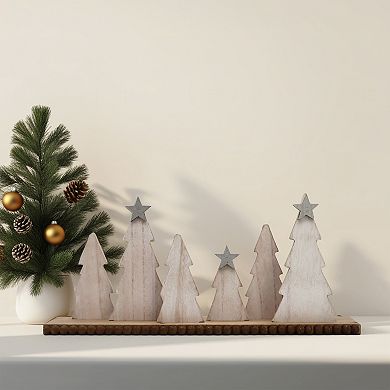 Parisloft Whitewashed Christmas Trees Wood Tabletop Decor, 18.9"L x 8.3"H