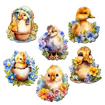 Spring Ducklings Wooden Clip-on Ornaments Set Of 6 By G. Debrekht