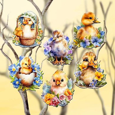 Spring Ducklings Wooden Clip-on Ornaments Set Of 6 By G. Debrekht