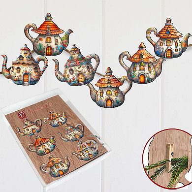 Teapots Wooden Clip-on Ornaments Set Of 6 By G. Debrekht