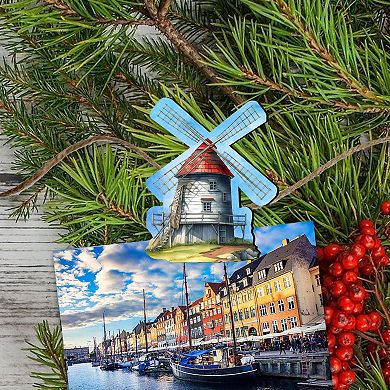 Windmills Wooden Clip-on Ornaments Set Of 6 By G. Debrekht