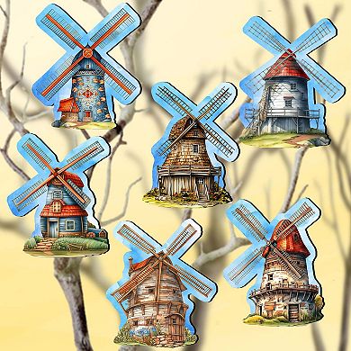 Windmills Wooden Clip-on Ornaments Set Of 6 By G. Debrekht