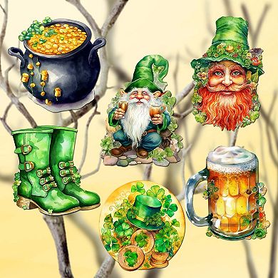 St. Patrick Day Wooden Clip-on Ornaments Set Of 6 By G. Debrekht