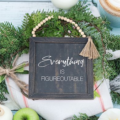 Rustic Wood Wall Sign with Inspirational Quote - Everything Is Figureoutable, 9.5 x 9.5 Inch