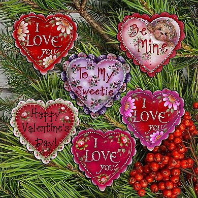 Hearts Of Love Wooden Clip-on Ornaments Set Of 6 By G. Debrekht