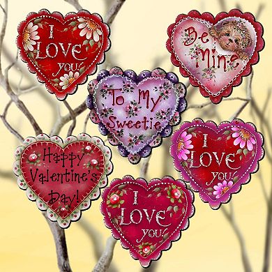 Hearts Of Love Wooden Clip-on Ornaments Set Of 6 By G. Debrekht