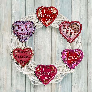 Hearts Of Love Wooden Clip-on Ornaments Set Of 6 By G. Debrekht