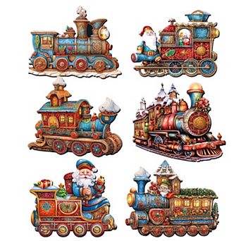 Santa Christmas Train Wooden Clip-on Ornaments Set Of 6 By G. Debrekht