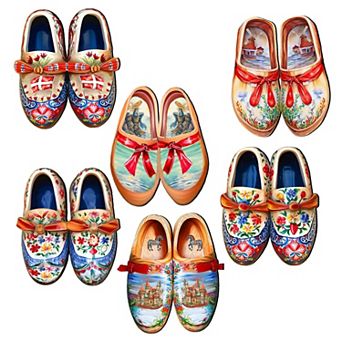 Danish Shoes Wooden Clip-on Ornaments Set Of 6 By G. Debrekht