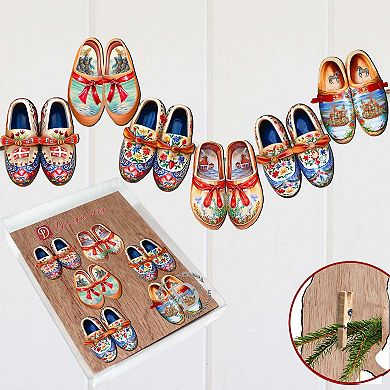Danish Shoes Wooden Clip-on Ornaments Set Of 6 By G. Debrekht