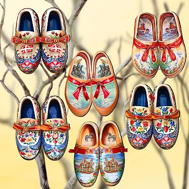 Danish Shoes Wooden Clip-on Ornaments Set Of 6 By G. Debrekht