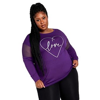 Avenue Women's Plus Size Mesh Sleeve Top