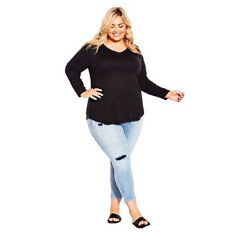 Avenue Women's Plus Size V-Neck Essential Long Sleeve Tee