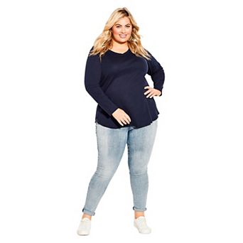 Avenue Women's Plus Size V-Neck Essential Long Sleeve Tee