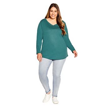 Avenue Women's Plus Size V-Neck Essential Long Sleeve Tee