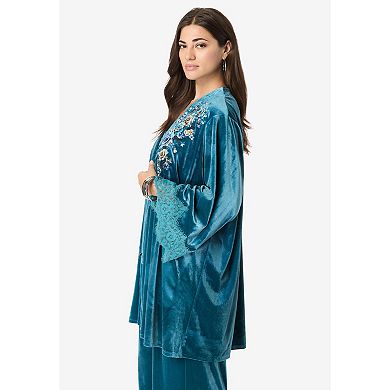 Roaman's Women's Plus Size Velour Embroidered wrap