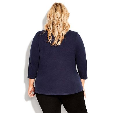 Avenue Women's Plus Size Notch Neck Plain Tee