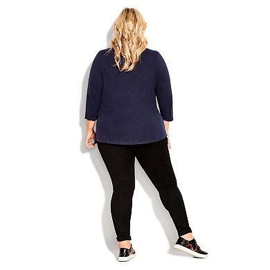 Avenue Women's Plus Size Notch Neck Plain Tee