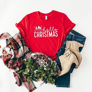 Hello Christmas Trees Short Sleeve Graphic Tee