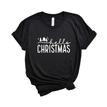 Hello Christmas Trees Short Sleeve Graphic Tee
