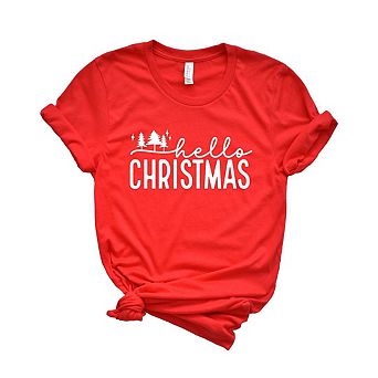 Hello Christmas Trees Short Sleeve Graphic Tee