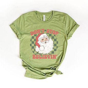 Don't Stop Believin' Santa Checkered Short Sleeve Graphic Tee