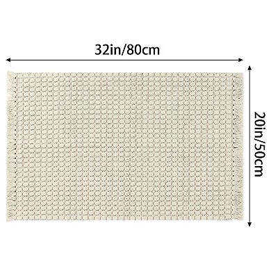 2 Pcs Bohemian Bathroom Rug With Fringe Bedroom Rug Woven Textured Rug Bath Mat
