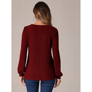 Women's Square Neck Ribbed Knit Top Basic Casual Lightweight Long Sleeve Sweater
