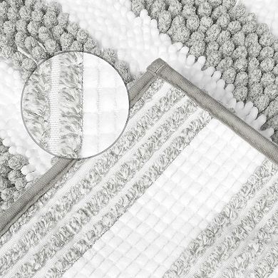 Striped Absorbent Chenille Bath Rugs, Non-slip Plush Carpet, Floor Mats For Tub, 2 Pcs 20" X 32"