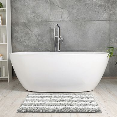 Striped Absorbent Chenille Bath Rugs, Non-slip Plush Carpet, Floor Mats For Tub, 2 Pcs 20" X 32"