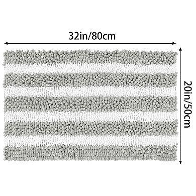 Striped Absorbent Chenille Bath Rugs, Non-slip Plush Carpet, Floor Mats For Tub, 2 Pcs 20" X 32"