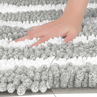 Striped Absorbent Chenille Bath Rugs, Non-slip Plush Carpet, Floor Mats For Tub, 2 Pcs 20" X 32"