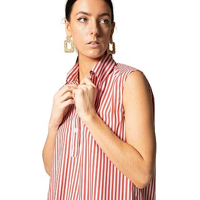 Italian Cotton Stripe Red Sleeveless Top