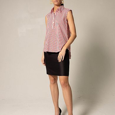 Italian Cotton Stripe Red Sleeveless Top