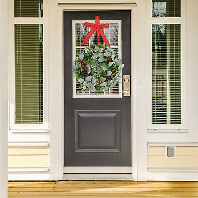 Christmas Flower Wreaths for Front Door, Artificial Wreath with Berries, Home Decoration Garland