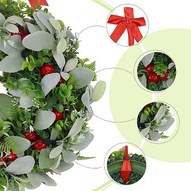 Christmas Flower Wreaths for Front Door, Artificial Wreath with Berries, Home Decoration Garland