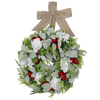 Christmas Flower Wreaths for Front Door, Artificial Wreath with Berries, Home Decoration Garland